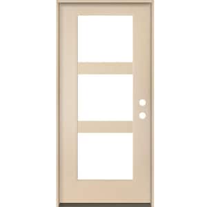 BRIGHTON Modern 36 in. x 80 in. 3-Lite Left-Hand/Inswing Clear Glass Unfinished Fiberglass Prehung Front Door