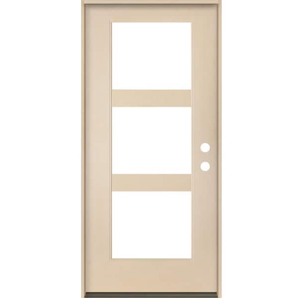 Krosswood Doors BRIGHTON Modern 36 in. x 80 in. 3-Lite Left-Hand/Inswing Clear Glass Unfinished Fiberglass Prehung Front Door