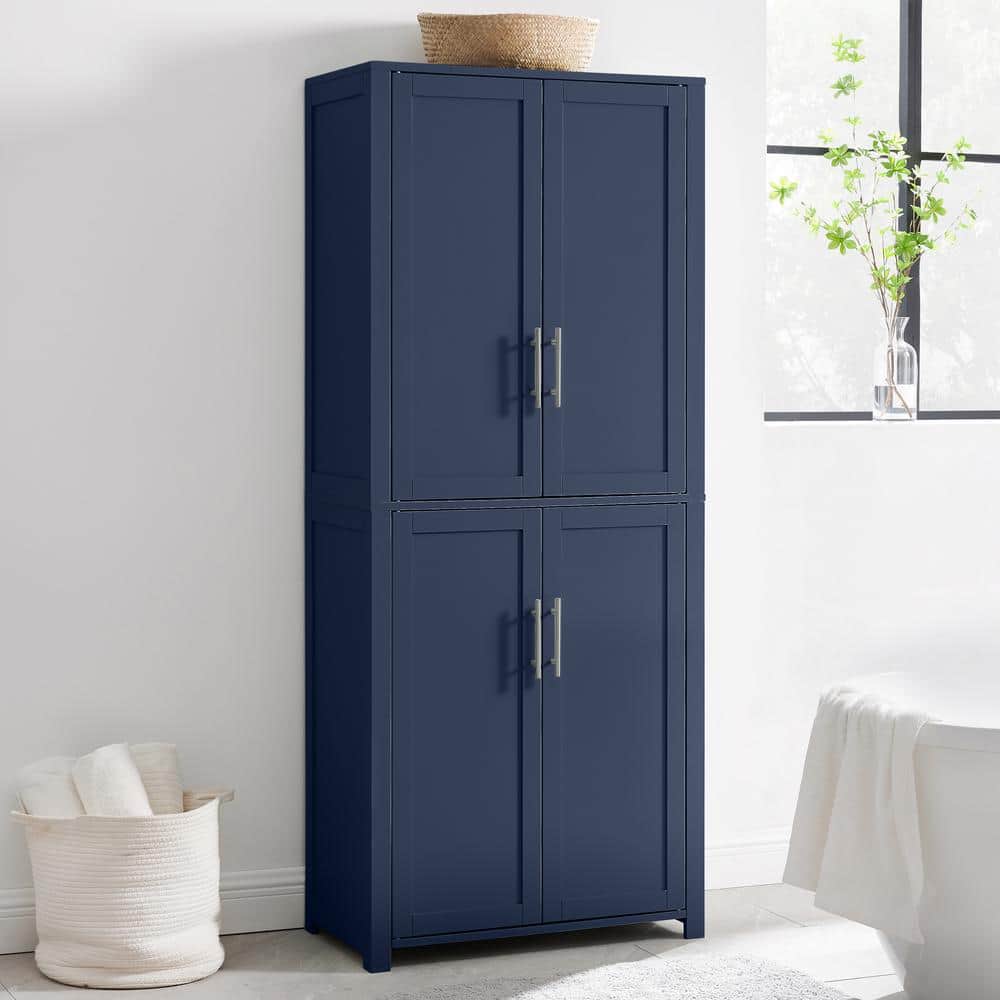 Navy Shaker-Style Tall Kitchen Storage Pantry with Adjustable Shelves