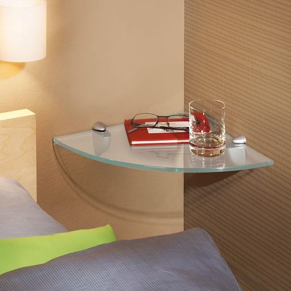 GLASSLINE 9.8 in. x 9.8 in. x 0.31 in. Frosted Glass Corner Shelf without Brackets