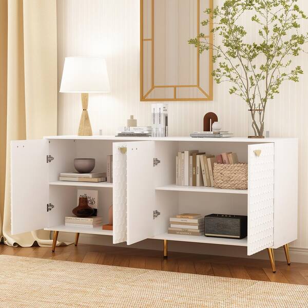 FUFU&GAGA White 63 in. Width Wooden Dresser, Storage Cabinet, Sideboard ...