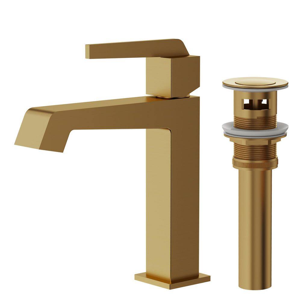 8.75 in. Height Minimalism 1 Handle Single Hole Bathroom Sink Faucet Spot Resistant in Brushed Gold with Drain price history on PriceWatchPro