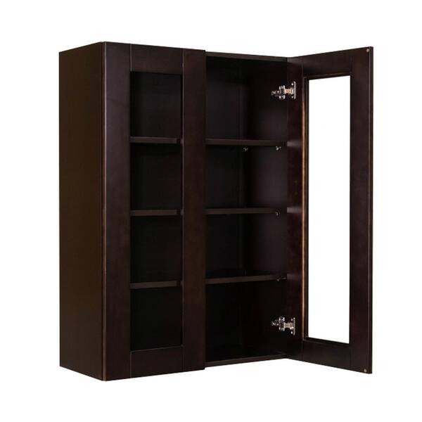 LIFEART CABINETRY Anchester Assembled 30 in. x 42 in. x 12 in. Wall Cabinet with 2 Doors 3 Shelves in Dark Espresso