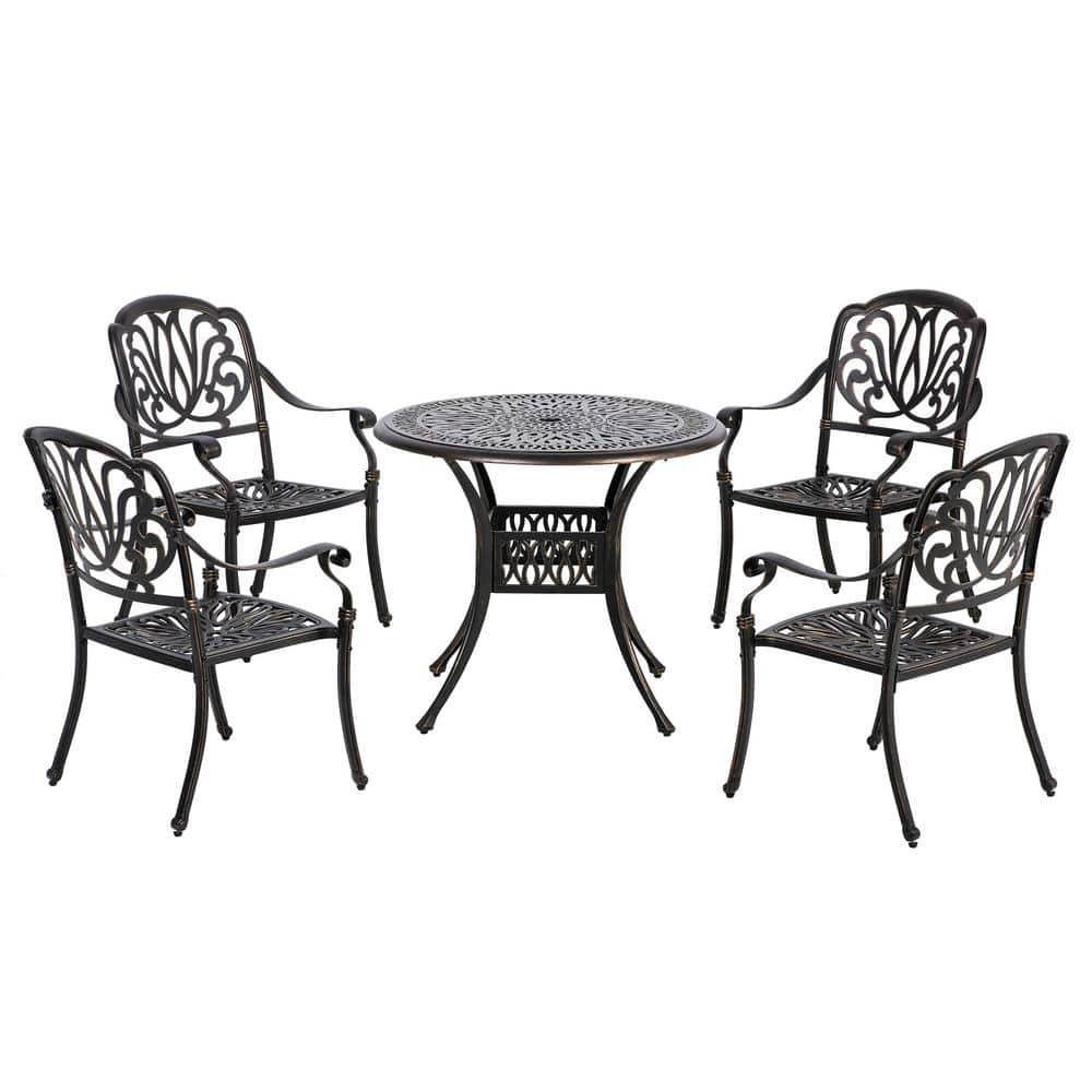 Outsunny Bronze 5Pieces Aluminum Round Outdoor Dining Set with 4