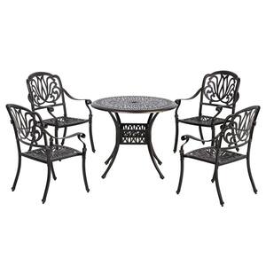 Bronze 5-Pieces Aluminum Round Outdoor Dining Set with 4 Stackable Armchairs