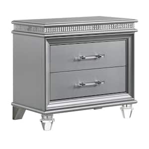 Litzler 2-Drawer Silver Nightstand (27 in. H x 29.5 in. W x 17.38 in. D)