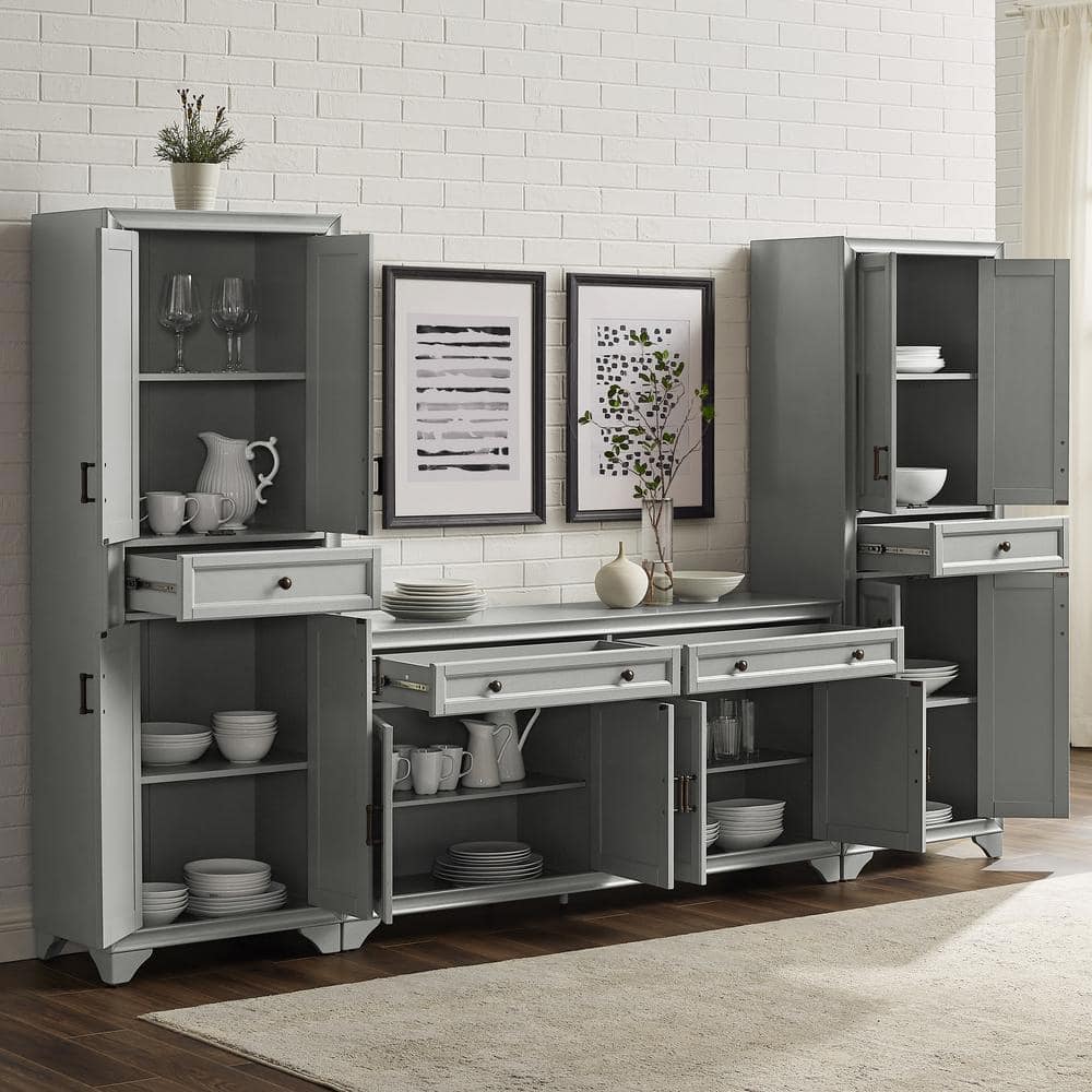Tara Distressed Gray Modern Farmhouse Sideboard and Pantry Set