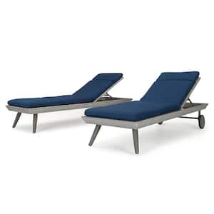 Portofino Casual Gray 2-Piece Aluminum Outdoor Chaise Lounge with Sunbrella Laguna Blue Cushions