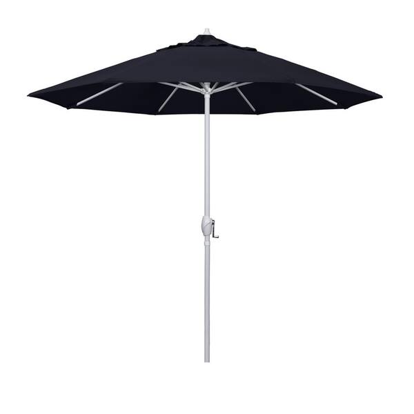 California Umbrella 9 ft. Matted White Aluminum Market Patio Umbrella Auto Tilt in Captains Navy Pacifica Premium