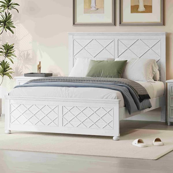 Polibi White Wood Frame King Platform Bed