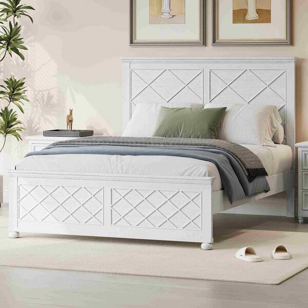 Polibi White Wood Frame Queen Platform Bed