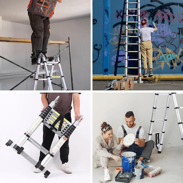 12.5 ft. Multi-Purpose  A-Frame Aluminum Extension Ladder with Wheels, 330 lb. Capacity