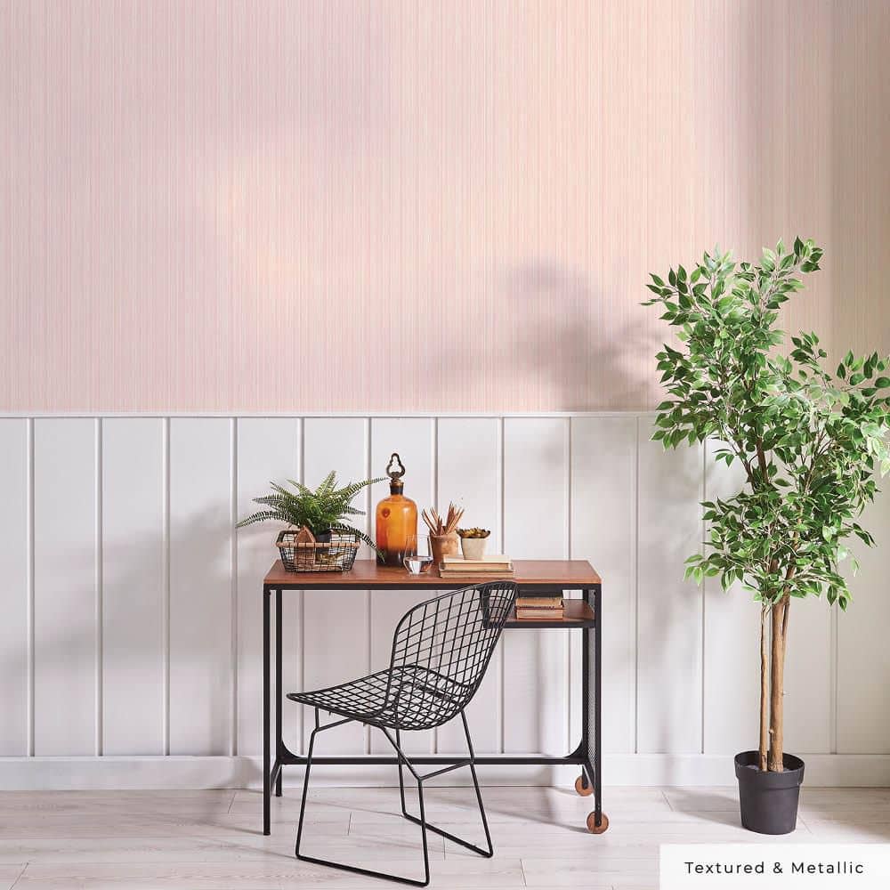 Pink Textured Grasscloth Peel and Stick Wallpaper Roll