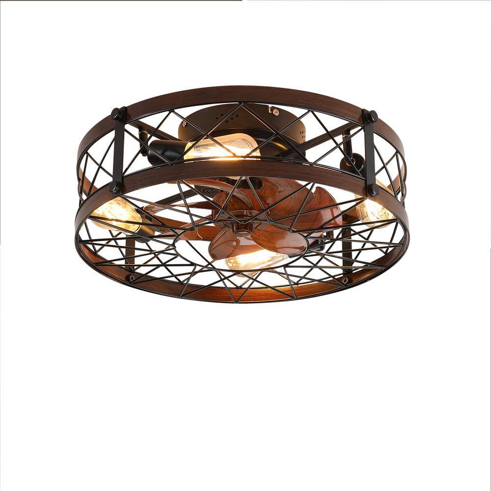 Hera 20 in. Farmhouse Caged Indoor Black Flush Mount Ceiling Fan (E26 Bulbs Included) price history on PriceWatchPro