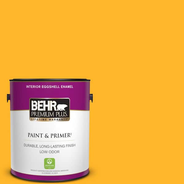 BEHR PREMIUM PLUS 1 gal. #P260-7 Extreme Yellow Eggshell Enamel Low Odor Interior Paint & Primer