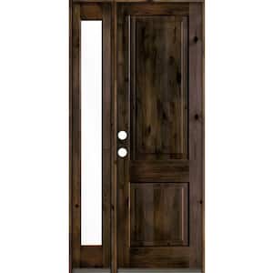 44 in. x 96 in. Rustic knotty alder Right-Hand/Inswing Clear Glass Black Stain Wood Prehung Front Door w/Left Sidelite