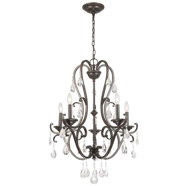 Hampton Bay 5-Light Oil Rubbed Bronze Chandelier with Hanging Crystals