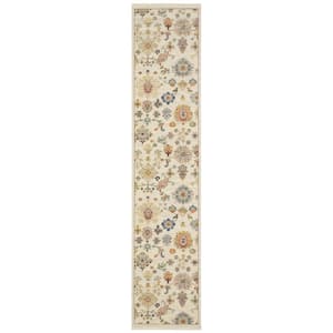 Lavista Ivory/Multi-Colored 2 ft. x 12 ft. Vintage Persian Oriental Wool/Nylon Blend Indoor Runner Area Rug