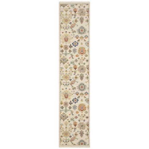Lavista Ivory/Multi-Colored 2 ft. x 12 ft. Vintage Persian Oriental Wool/Nylon Blend Indoor Runner Area Rug