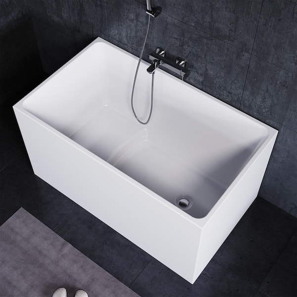 47 in. x 28 in. Acrylic Japanese Soaking Bathtub Spacious Rectangular Shape with Center Drain in White