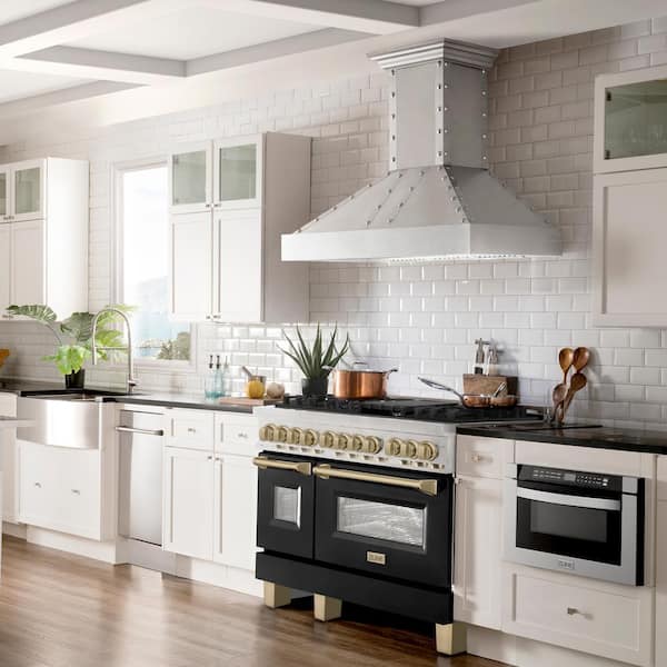 Autograph Edition 48 in. 7-Burner Double Oven Dual Fuel Range in Stainless Steel, Matte Black, Champagne Bronze Accents