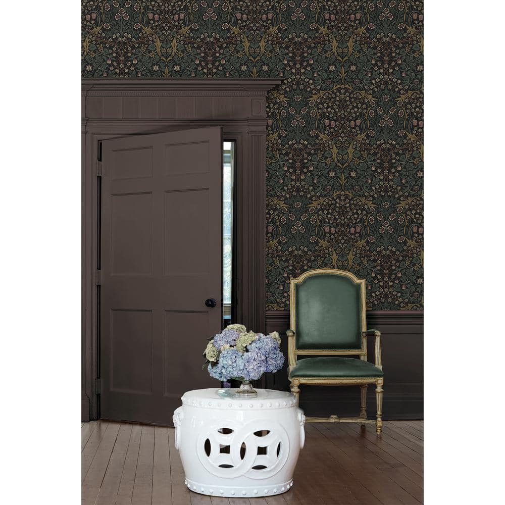 Victorian Garden Floral Matte Black and Gold Pre-pasted Wallpaper