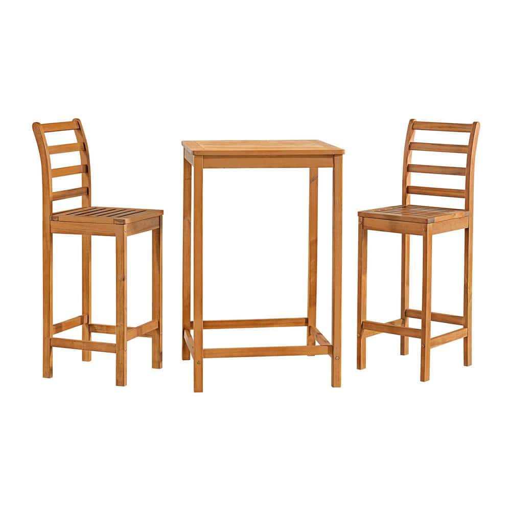 Brandon 3-Piece Natural Acacia Wood Outdoor Bar Height Bistro Set
