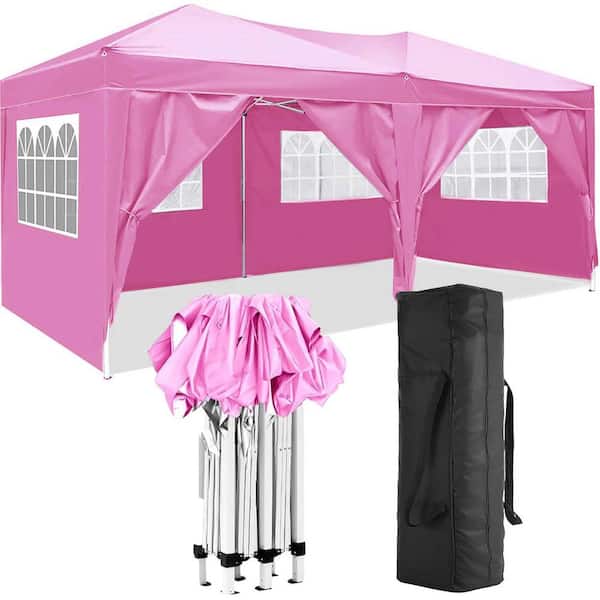 Unbranded 20 ft. x 10 ft. Pink Pop-Up Canopy with 6 Removable Sidewalls Easy Up Outdoor Canopy All Season Wind & Waterproof Gazebo