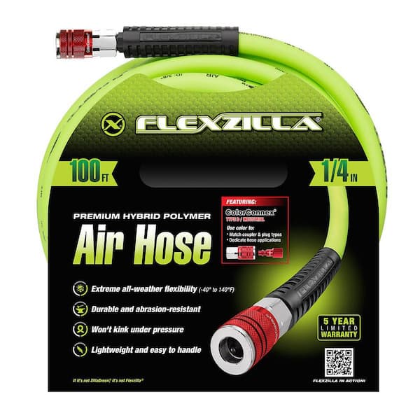 3-Piece Air Hose Kit, 1/4 in. x 100 ft. with Color Connex Coupler and Plug, Type D, Red