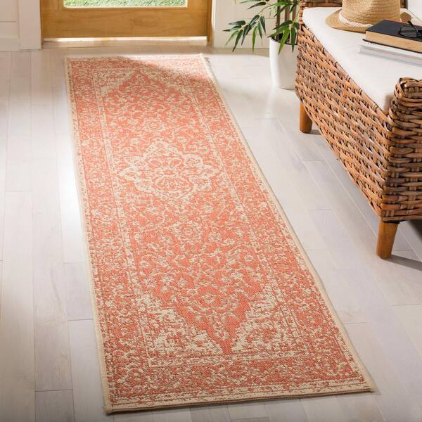Linden Rust/Cream 2 ft. x 10 ft. Border Antique Medallion Indoor/Outdoor Runner Rug