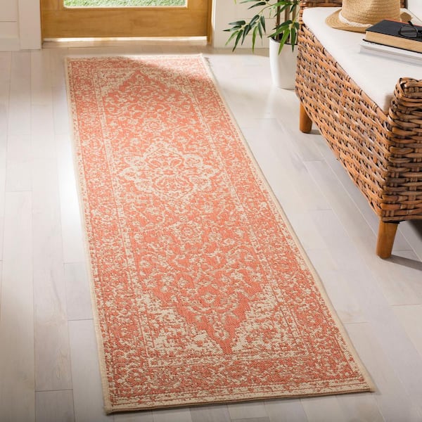 Linden Rust/Cream 2 ft. x 6 ft. Border Antique Medallion Indoor/Outdoor Runner Rug