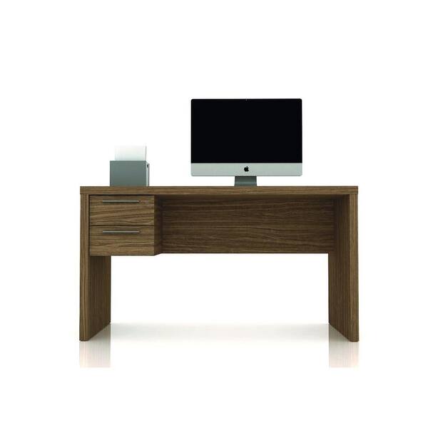 Manhattan Comfort Hamilton Desk with 2-Drawers in Walnut/Pro Touch