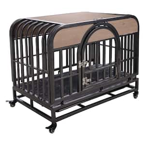 32 in. W Heavy Duty Dog Crate Furniture Style Dog Crate with Removable Trays and Wheels for High Anxiety Dogs in Grey