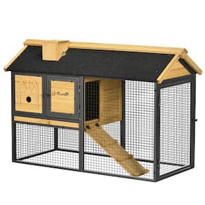 47 in. Wooden Rabbit Hutch Outdoor with Run, Metal Frame, 2-Story Bunny Rabbit Cage with Removable Tray, Ramp