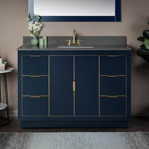 Venice 49 in.W x 22 in.D x 38 in.H Bath Vanity in Navy Blue with Dark Gray Engineered stone Vanity Top with White Sink