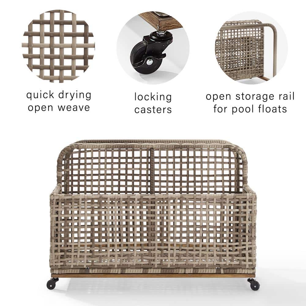 Distressed Gray and Brown Wicker Lockable Deck Box with Wheels