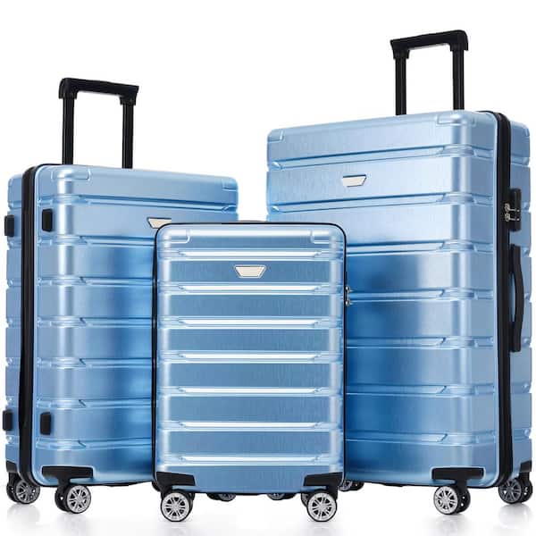 Unbranded 3-Piece Blue Hardside Luggage Set, Multifunctional Large Capacity Trolley Travel Case Set ABS+PC, (20/24/28 Inch)