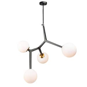 Ravello 4-Light Black and Harvest Brass Pendant with Glass Shade