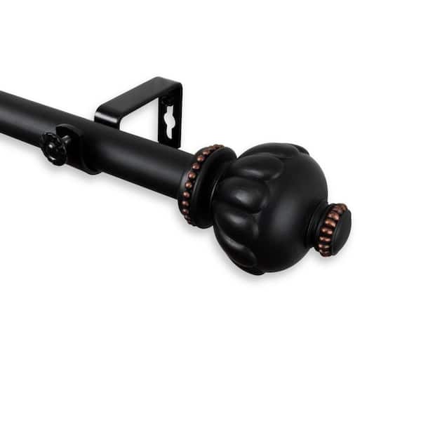 Rod Desyne 48 in. - 84 in. Telescoping 1 in. Single Curtain Rod Kit in Black with Selma Finial