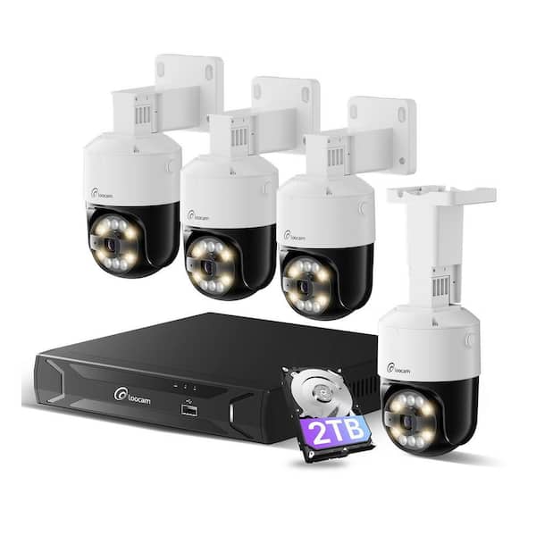 AI Powered 4K Ultra HD 8-Channel PoE NVR Security Camera System 2TB HDD, 4 8MP Wired PT Spotlight Cameras