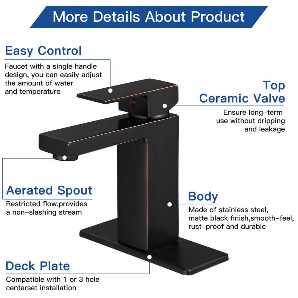 Oil-Rubbed Bronze Single-Handle Low-Arc Bathroom Faucet with Pop-Up Drain