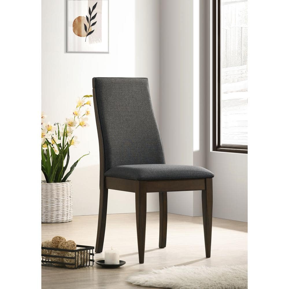 Gray Upholstered High Back Side Chair with Walnut Frame