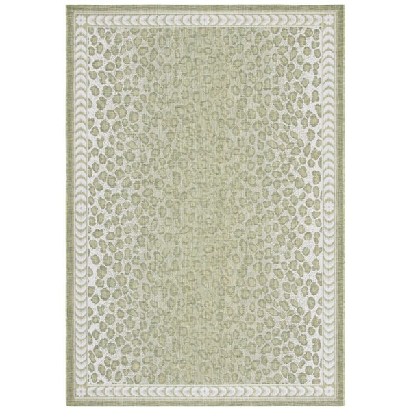 Courtyard Light Green/Ivory Doormat 2 ft. x 4 ft. Border Cheetah Indoor/Outdoor Area Rug