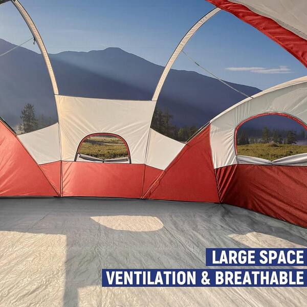 14 ft. x 11 ft. Red 10-Person Camping Tent, Portable Pop Up