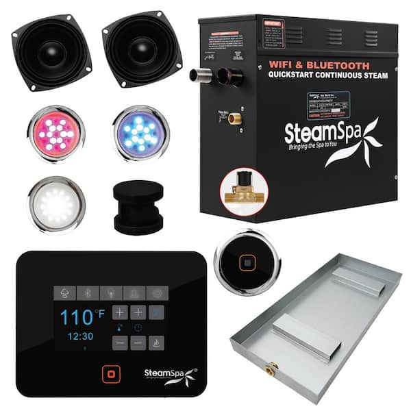 SteamSpa Black Series WiFi and Bluetooth 9kW QuickStart Steam Bath Generator Package in Matte Black