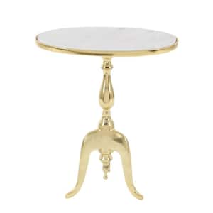 12 in. Gold Large Round Marble End Accent Table with Marble Top