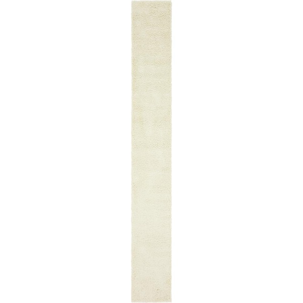 Unique Loom Solid Shag Pure Ivory 20 ft. Runner Rug 3140776 - The Home ...