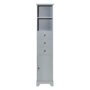 15 in. W x 10 in. D x 68 in. H Gray MDF Freestanding Linen Cabinet with 3-Drawers and Adjustable Shelf