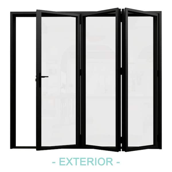 108 in. x 80 in. Right Swing/OutSwing Tempered Glass Black Aluminum Folding Patio Door with Door Stopper (3-Folding)