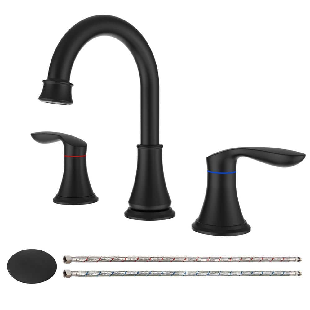 8 in. Widespread Double Handle Bathroom Faucet with Pop Up Drain Assembly in Matte Black price history on PriceWatchPro